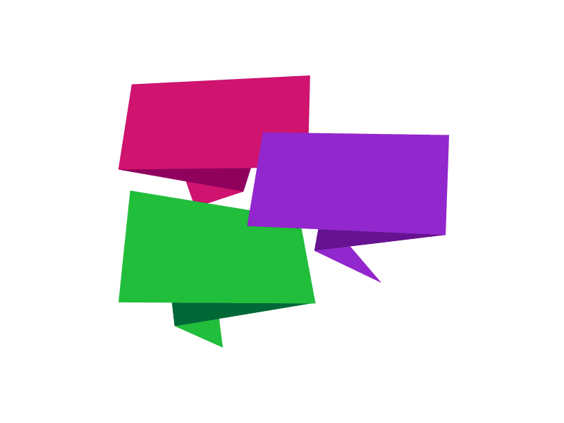 Green, purple and pink paper speech bubbles